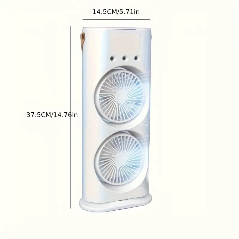 USB Mist Fan Tower – Dual Motors, 3000mAh Battery, Quiet & Powerful Cooling