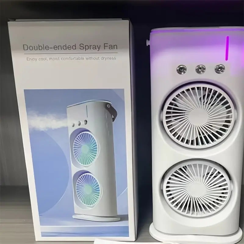 USB Mist Fan Tower – Dual Motors, 3000mAh Battery, Quiet & Powerful Cooling