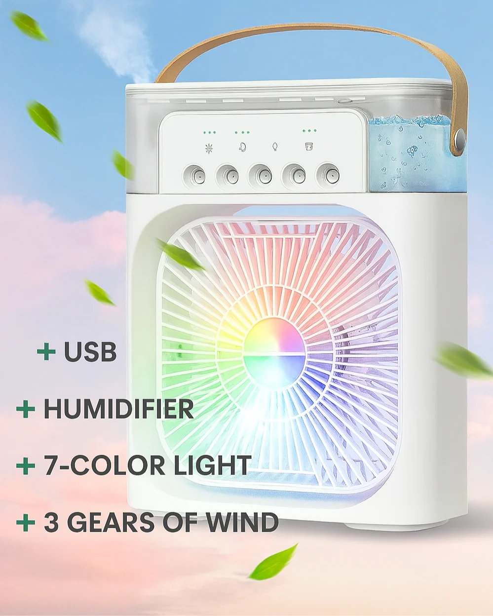 Portable Humidifier Fan Air Conditioners USB Electric Fan LED Night Light Water Mist