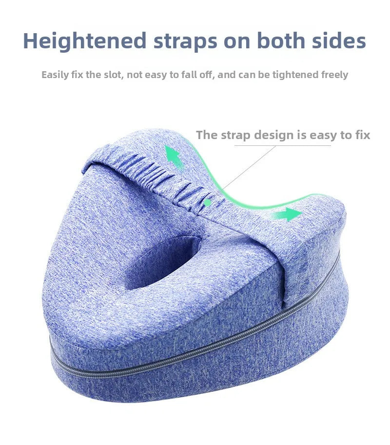 Ergonomic Knee Pillow for Side Sleepers - Contoured Memory Foam Leg Pillow with Strap for Sciatica, Hip, and Back Pain Relief