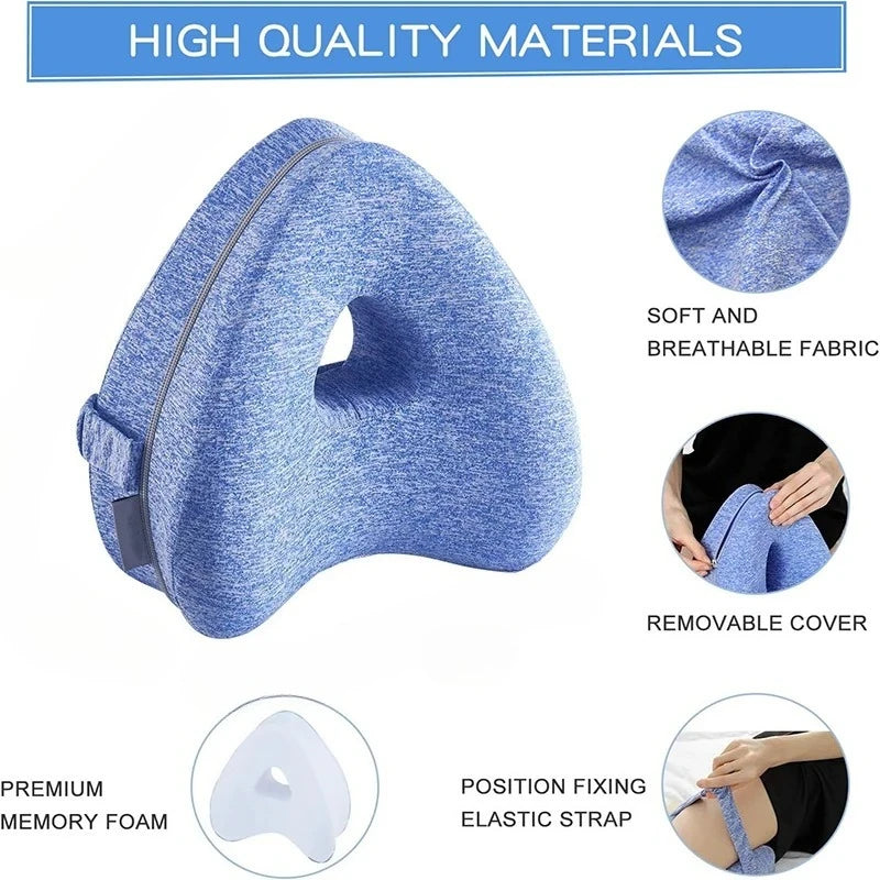 Ergonomic Knee Pillow for Side Sleepers - Contoured Memory Foam Leg Pillow with Strap for Sciatica, Hip, and Back Pain Relief