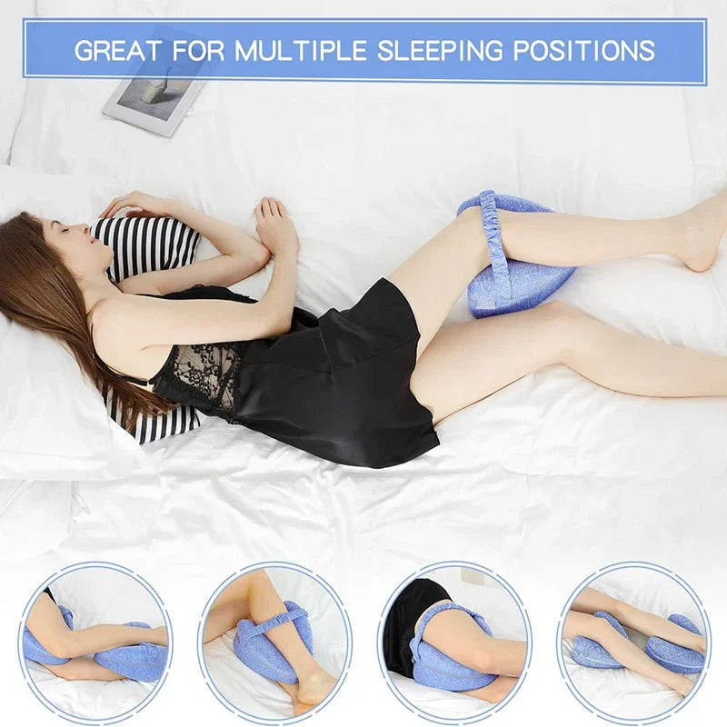 Ergonomic Knee Pillow for Side Sleepers - Contoured Memory Foam Leg Pillow with Strap for Sciatica, Hip, and Back Pain Relief