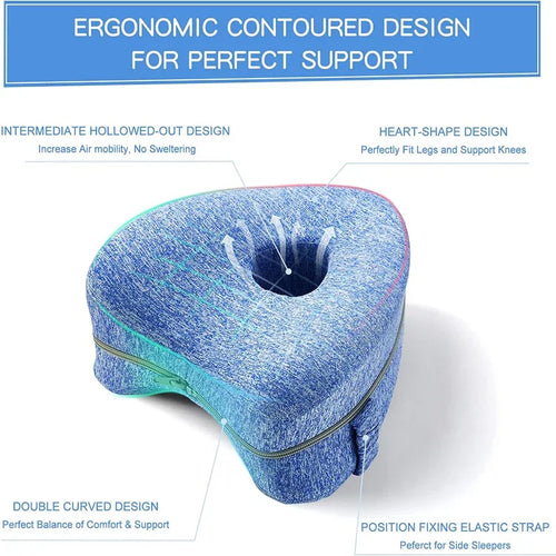 Ergonomic Knee Pillow for Side Sleepers - Contoured Memory Foam Leg Pillow with Strap for Sciatica, Hip, and Back Pain Relief