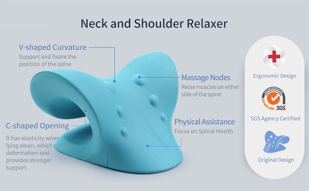 Cervical Neck Traction Pillow & Shoulder Relaxer | Chiropractic Device for TMJ Pain Relief and Spine Alignment