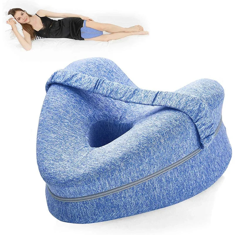Ergonomic Knee Pillow for Side Sleepers - Contoured Memory Foam Leg Pillow with Strap for Sciatica, Hip, and Back Pain Relief