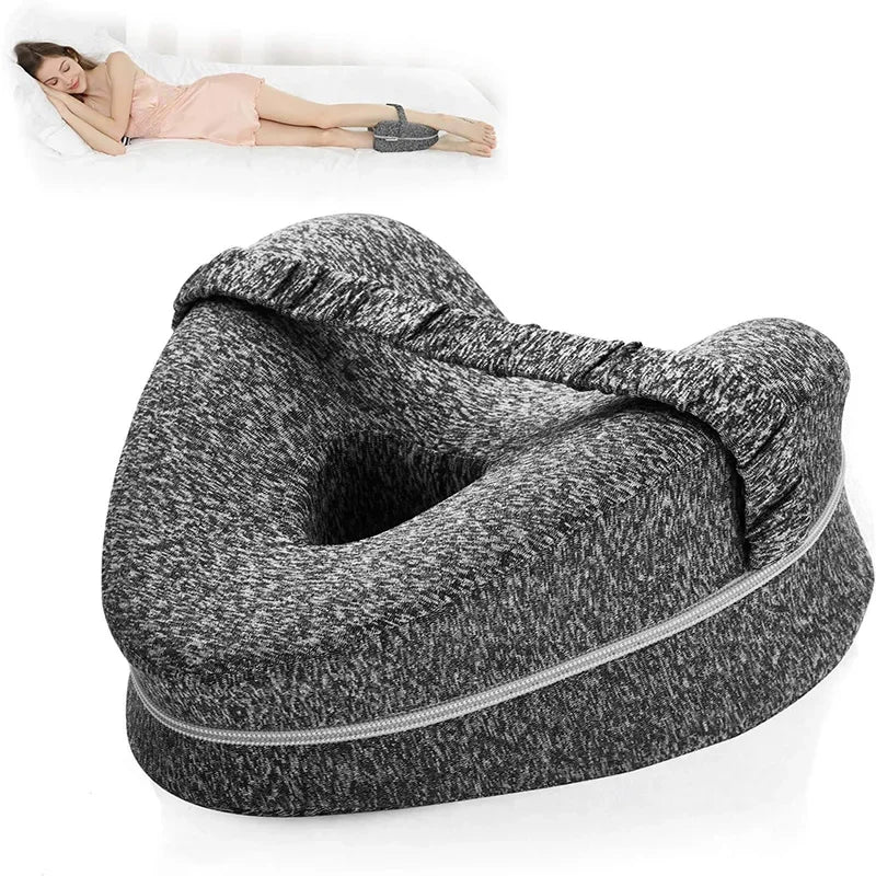 Ergonomic Knee Pillow for Side Sleepers - Contoured Memory Foam Leg Pillow with Strap for Sciatica, Hip, and Back Pain Relief