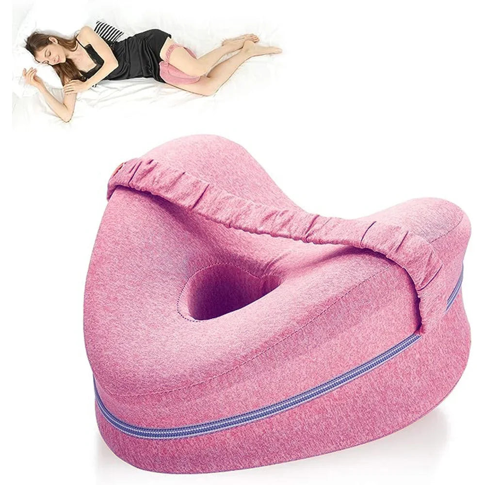 Ergonomic Knee Pillow for Side Sleepers - Contoured Memory Foam Leg Pillow with Strap for Sciatica, Hip, and Back Pain Relief