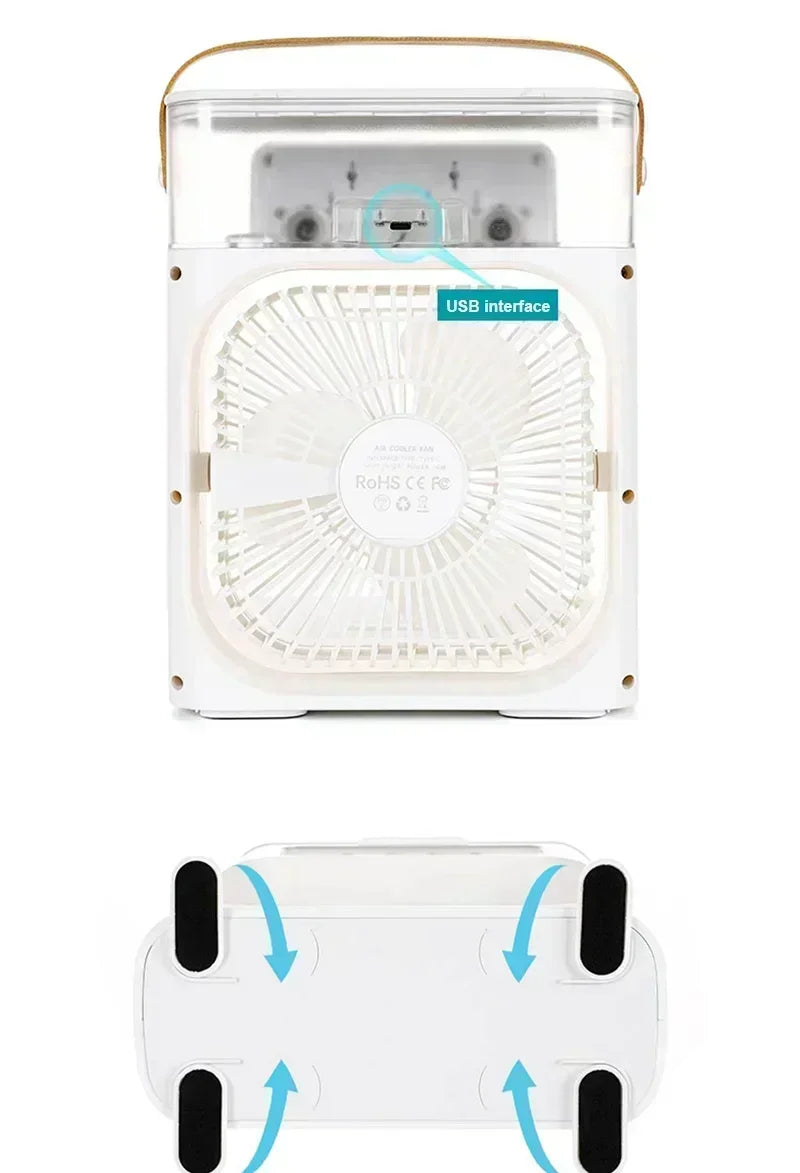 Portable Humidifier Fan Air Conditioners USB Electric Fan LED Night Light Water Mist