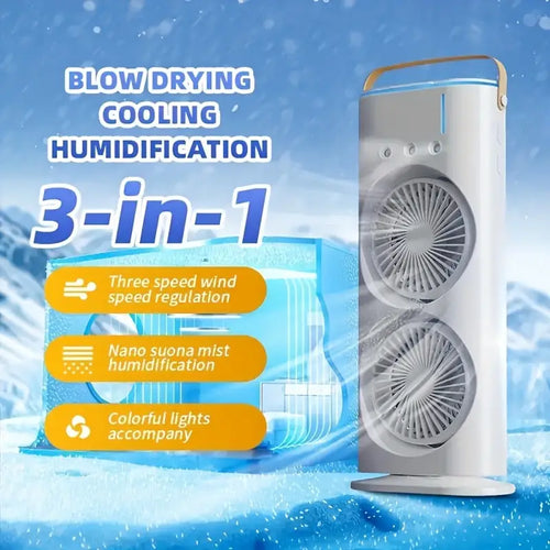 USB Mist Fan Tower – Dual Motors, 3000mAh Battery, Quiet & Powerful Cooling