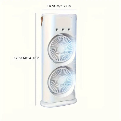 USB Mist Fan Tower – Dual Motors, 3000mAh Battery, Quiet & Powerful Cooling