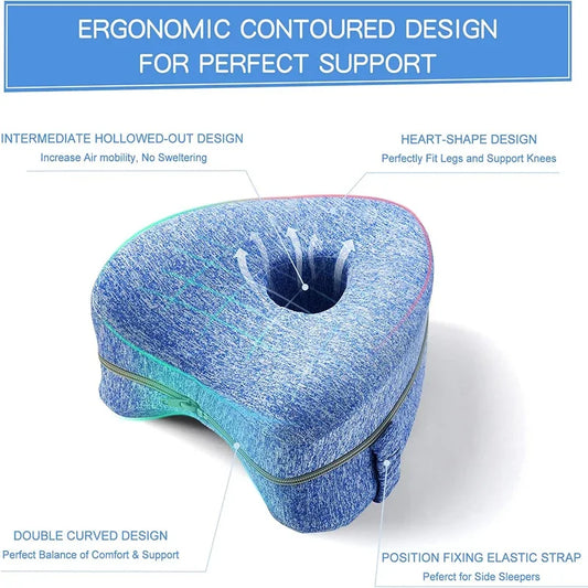 Ergonomic Knee Pillow for Side Sleepers - Contoured Memory Foam Leg Pillow with Strap for Sciatica, Hip, and Back Pain Relief