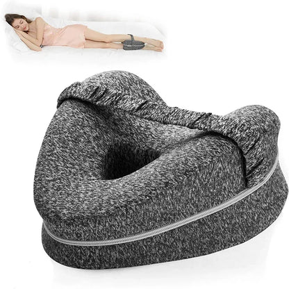 Ergonomic Knee Pillow for Side Sleepers - Contoured Memory Foam Leg Pillow with Strap for Sciatica, Hip, and Back Pain Relief